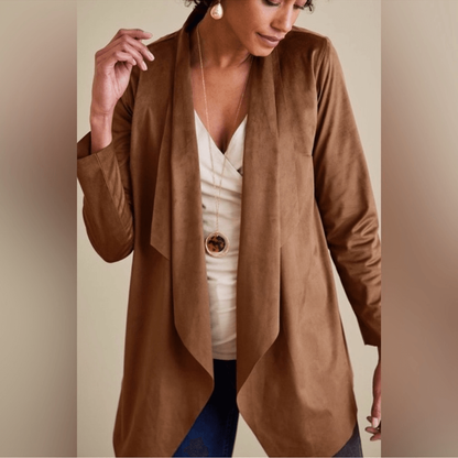 Soft Surroundings Shape Drape Faux Suede Brown Jacket Cardigan Size XS NWOT
