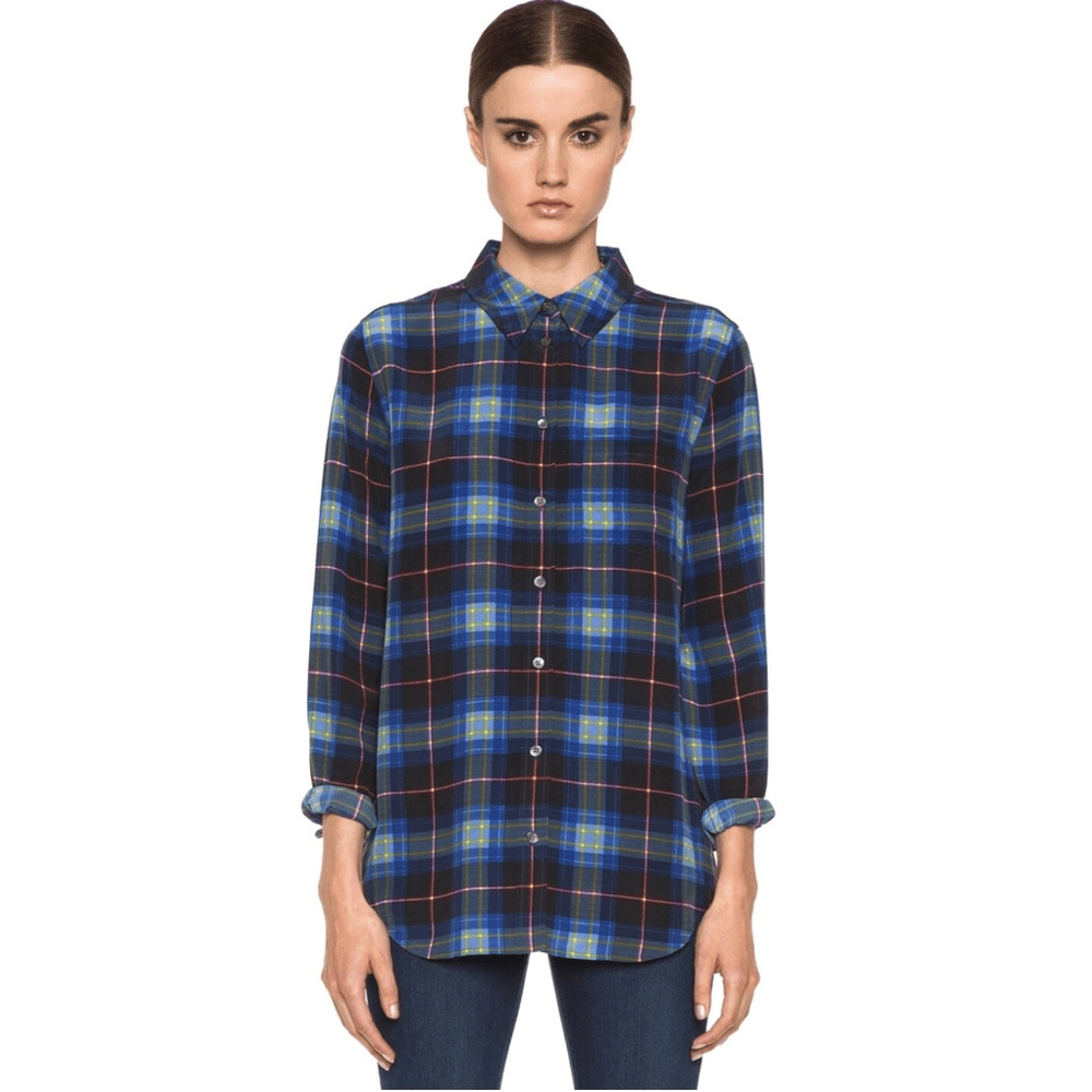 Equipment Femme Reese Plaid Silk Button Down Shirt Size XS
