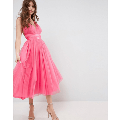 ASOS Tulle TuTu Halter Midi Dress NEW Size 4 Pink Prom Homecoming