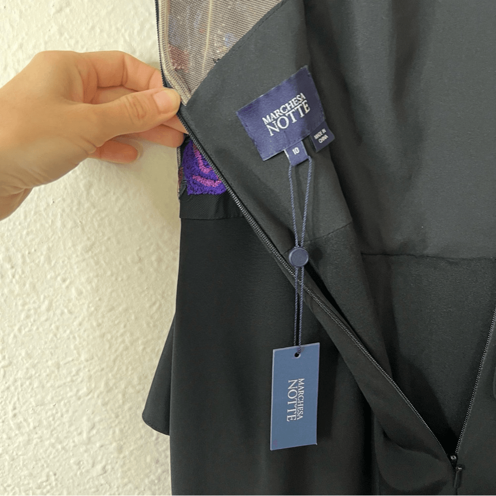 Marchesa Notte Floral Beaded Embroidered Column Gown Maxi Dress NEW Size 10