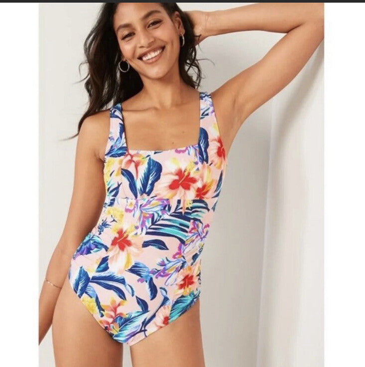 Old Navy Square Neck One Piece Tropical Floral Print Swimsuit NEW Size Small
