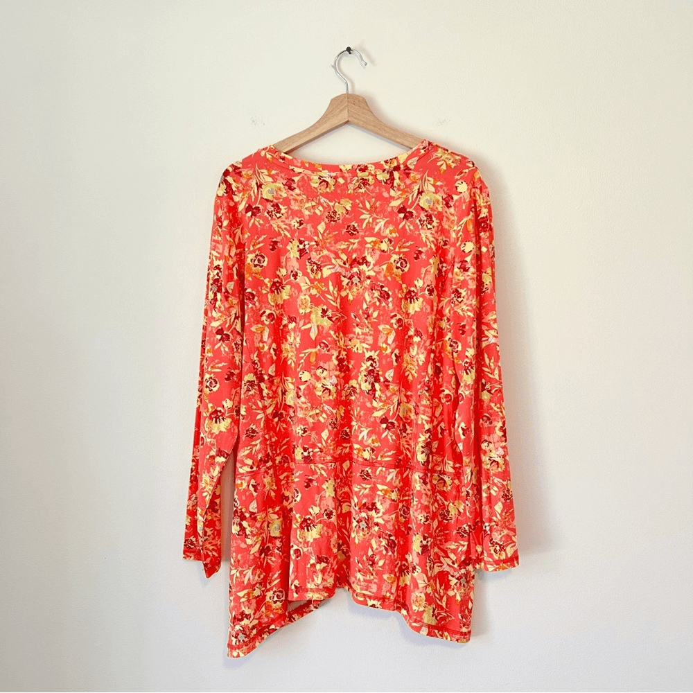 LOGO by Lori Goldstein Floral Long Sleeve Top Size XL Orange Stretchy
