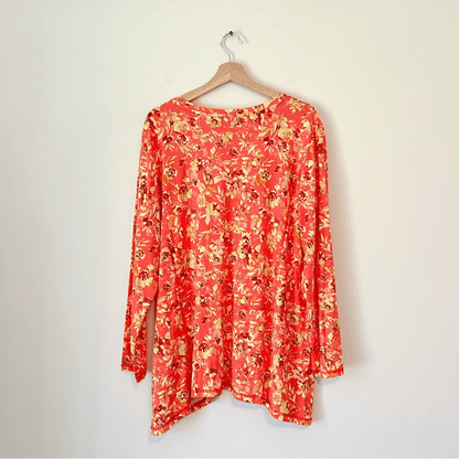 LOGO by Lori Goldstein Floral Long Sleeve Top Size XL Orange Stretchy