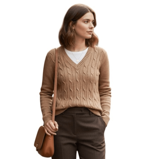 Express Cable Knit V-Neck Sweater in Tan NEW Size Large