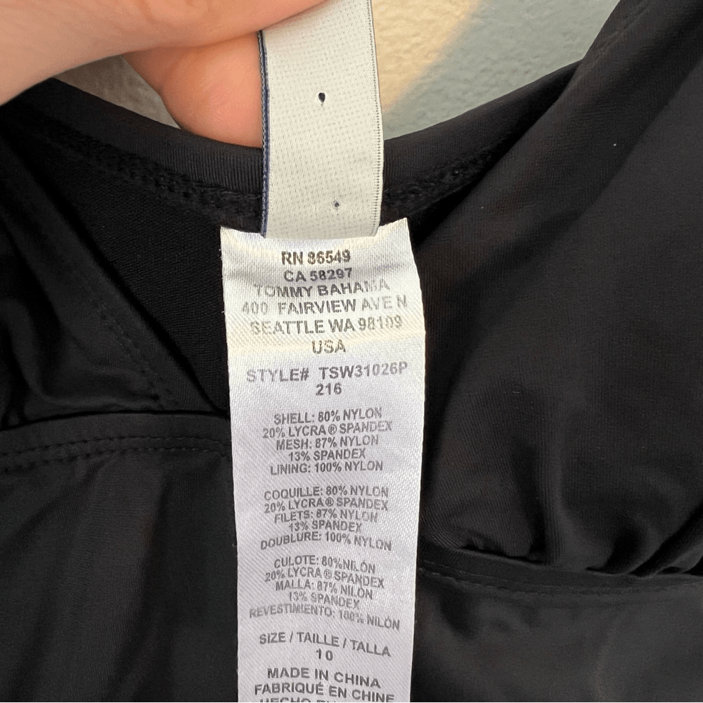 Tommy Bahama One Piece Black Swimsuit Size 10 V Neck Ruched