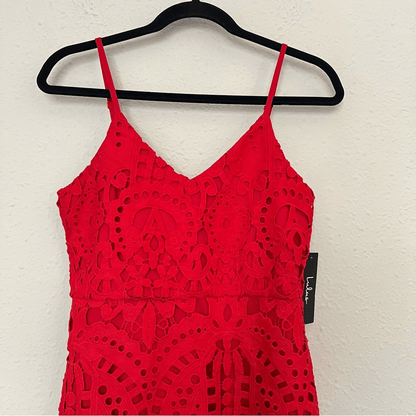 Lulu's Perfect Love Red Lace Eyelet Mini Dress NEW Size Medium