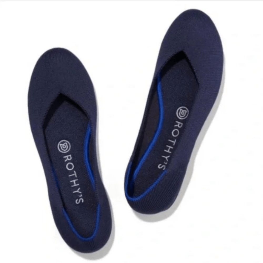 Rothy's The Flat Maritime Slip-On Ballet Shoes in Navy Blue Size 9W Round Toe