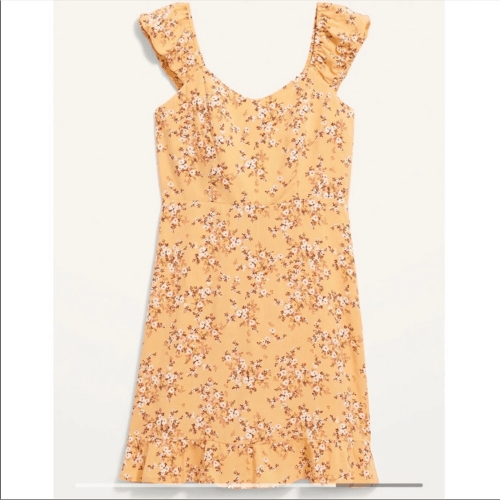 Old Navy Fit and Flare Floral Puff Sleeves Yellow Mini Dress NEW Plus Size 4X