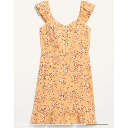 Old Navy Fit and Flare Floral Puff Sleeves Yellow Mini Dress NEW Plus Size 4X
