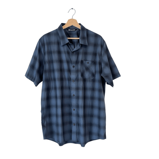 Travis Mathew Mens Short Sleeve Button Up Shirt Blue Check Print Size XL