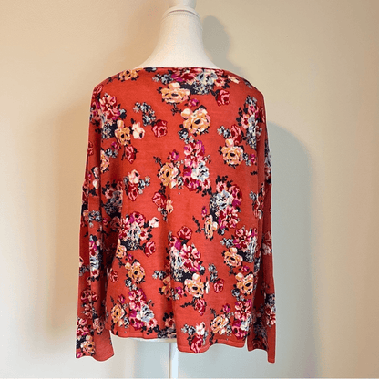 Garnet Hill Merino Wool Floral Knit Blouse Top Sweater Size Large
