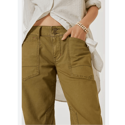 Anthropologie Pilcro The Wanderer Low Rise Trouser Pants in Green Size 32 Cotton