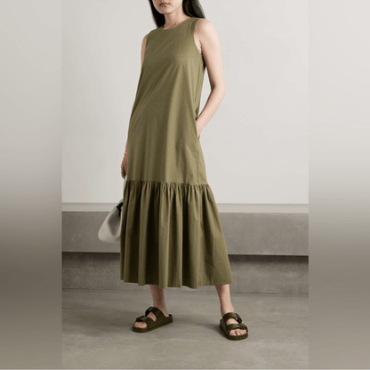 The Frankie Shop LouLou Flouncy Hem Maxi Dress NEW Size Small in Khaki