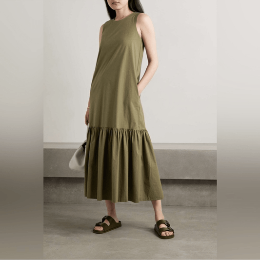 The Frankie Shop LouLou Flouncy Hem Maxi Dress NEW Size Small in Khaki