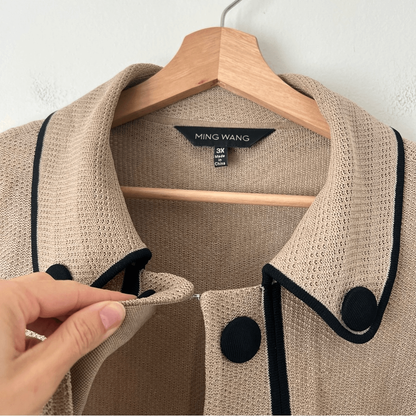 Ming Wang Knit Cardigan Blazer Jacket in Tan and Black Plus Size 3X