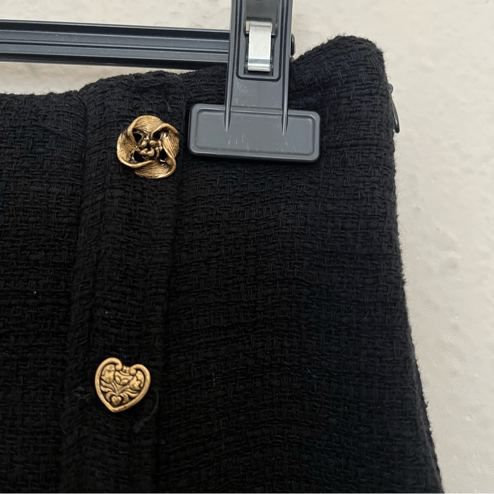 ZARA Textured Tweed Midi Skirt with Slit Gold Buttons NEW Size XL