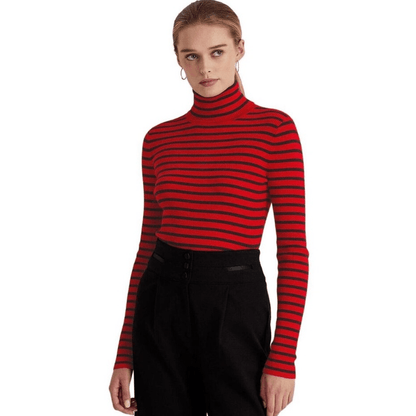 Lauren Ralph Lauren Striped Cotton Blend Ribbed Turtleneck Sweater Red Size 3X