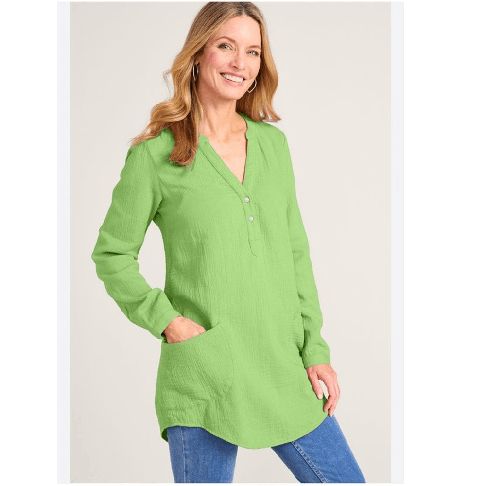 Soft Surroundings Santorini Gauze Tunic Pullover Shirt NEW Size Large in Green