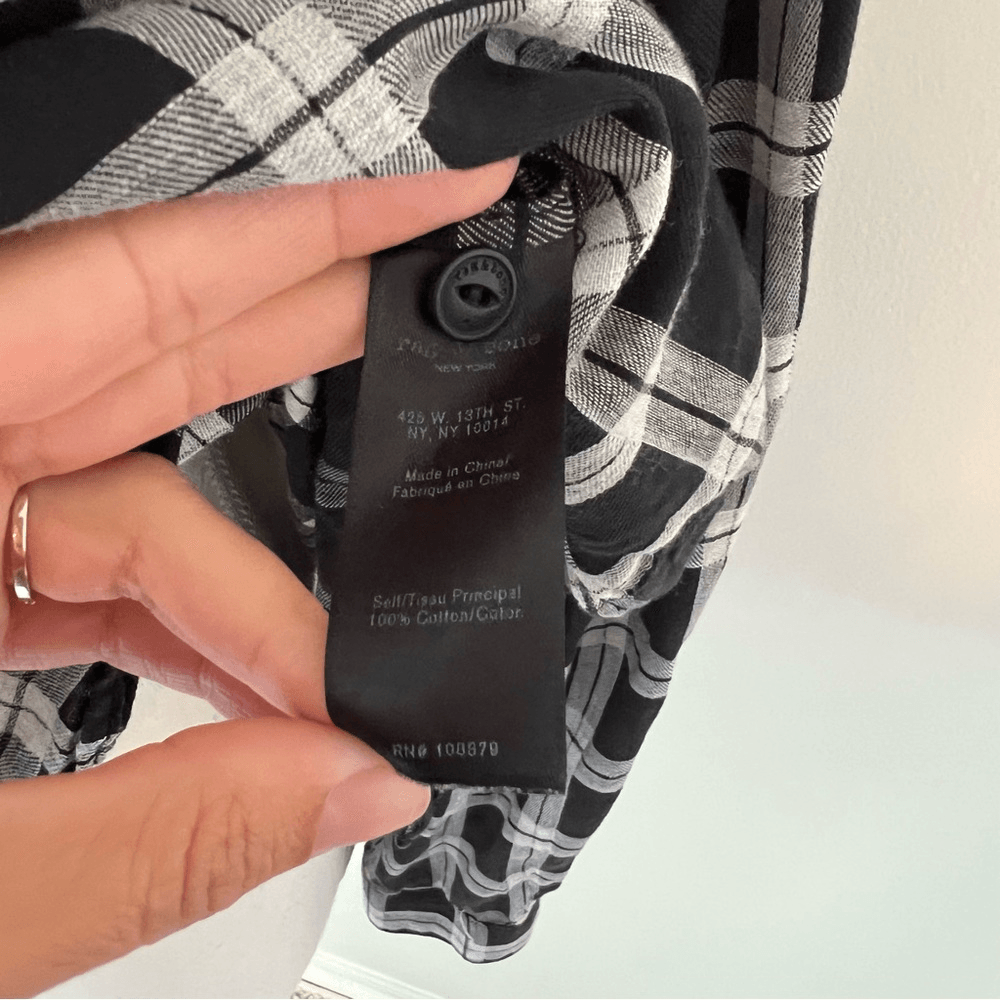 Rag & Bone Plaid Off Shoulder Top Blouse Size Small Black White