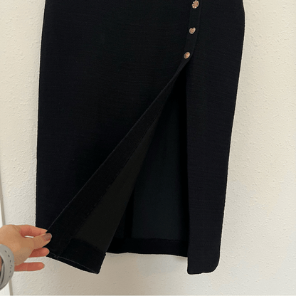 ZARA Textured Tweed Midi Skirt with Slit Gold Buttons NEW Size XL