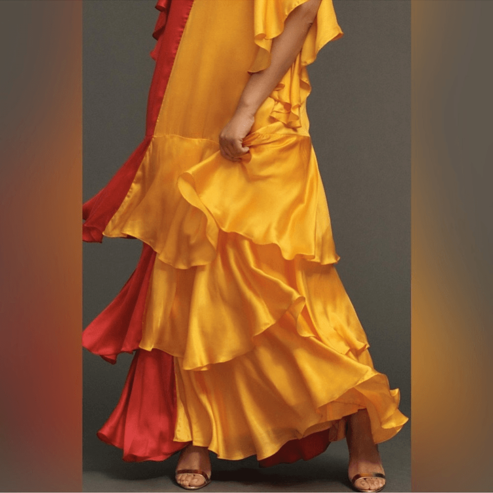 Anthropologie Pinnacle by Shruti Sancheti Mock-Neck Colorblock Ruffle Dress NEW