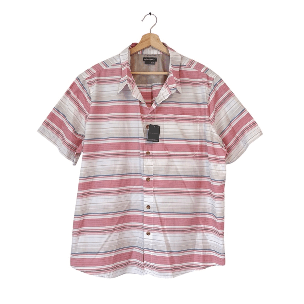 Eddie Bauer Men's Short Sleeve Striped On The Go Button Down Shirt NEW Size 2XL