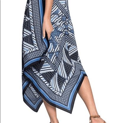 Nic+Zoe Calypso Silk Asymmetrical Midi Dress in Blue Size Small