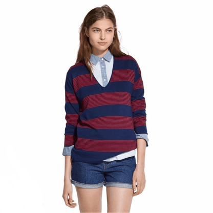 Madewell Deckhouse Striped Red Navy Sweater V-neck Size Small