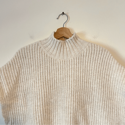 Anthropologie Fringed Mock Neck Ivory Sleeveless Sweater Vest Size Large