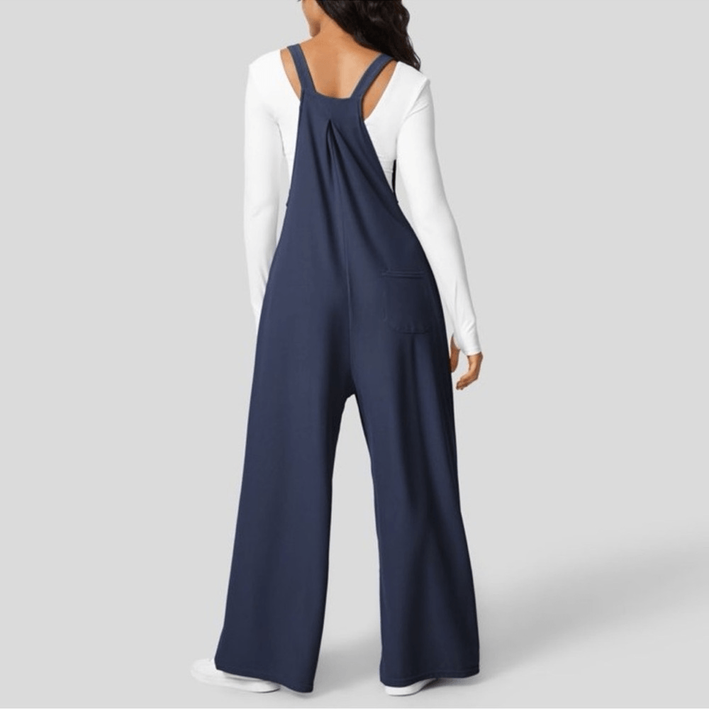 HALARA Waffle Casual Wide Leg Overalls Jumpsuit NEW Size Medium Navy Blue