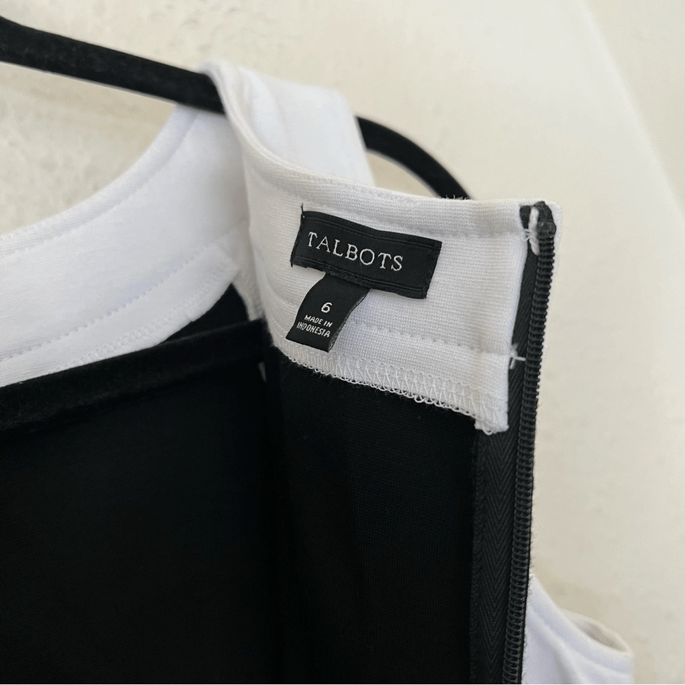 Talbots Ponte Knit Sleeveless Sheath Dress Black and White Size 6