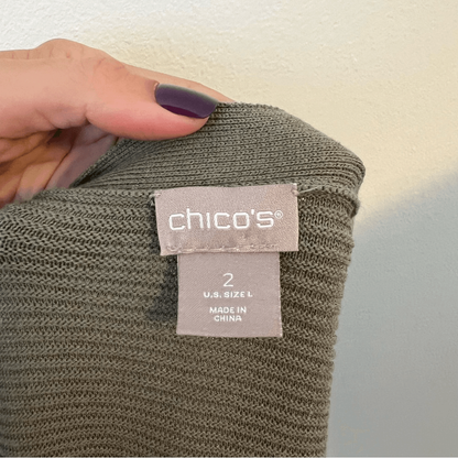 Chico’s Olive Green Open Front Cardigan Size Large Cotton