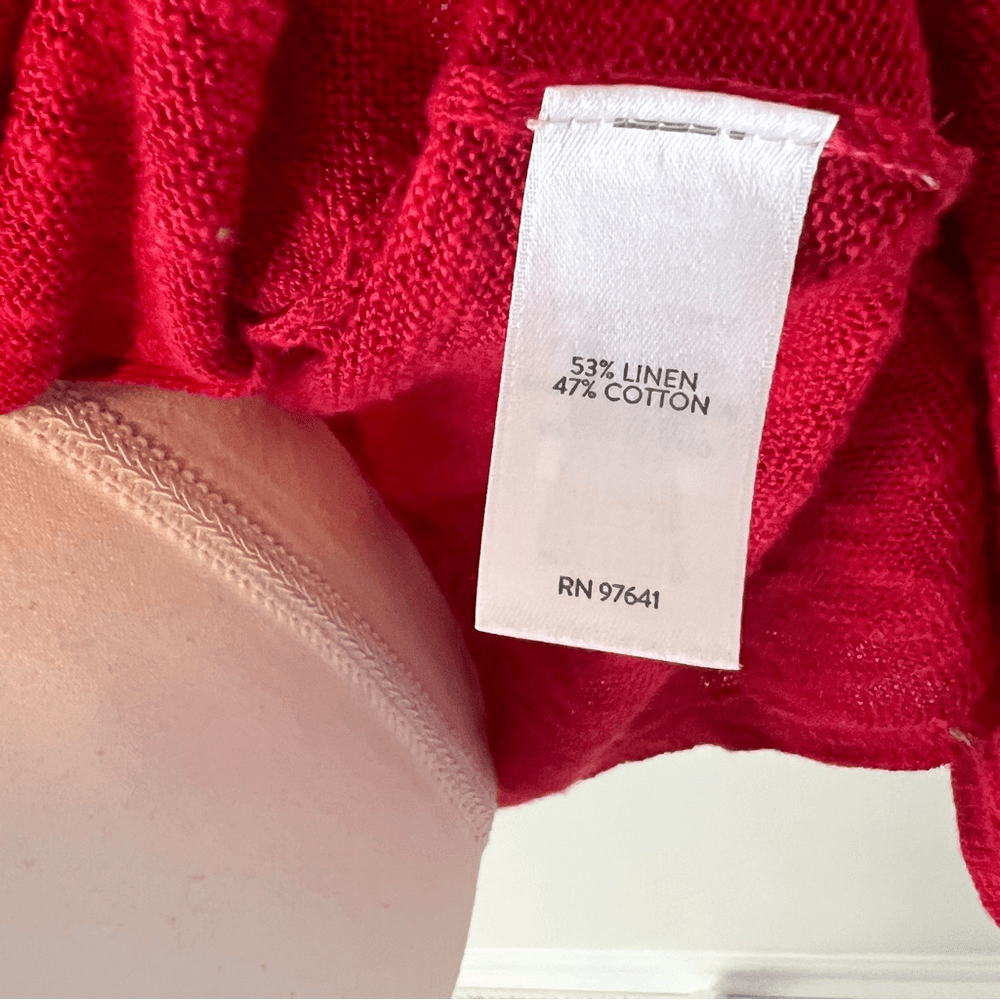 J. Jill Red Linen Blend Short Sleeve Lightweight Open Front Knit Cardigan Medium