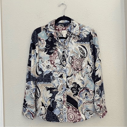 Chicos Mystic Mix Geneva BoHo Silky Shirt Blouse Button Down Paisley Size Small