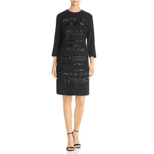 Lafayette 148 New York Giovanetta Embellished Black Dress Wool Size M