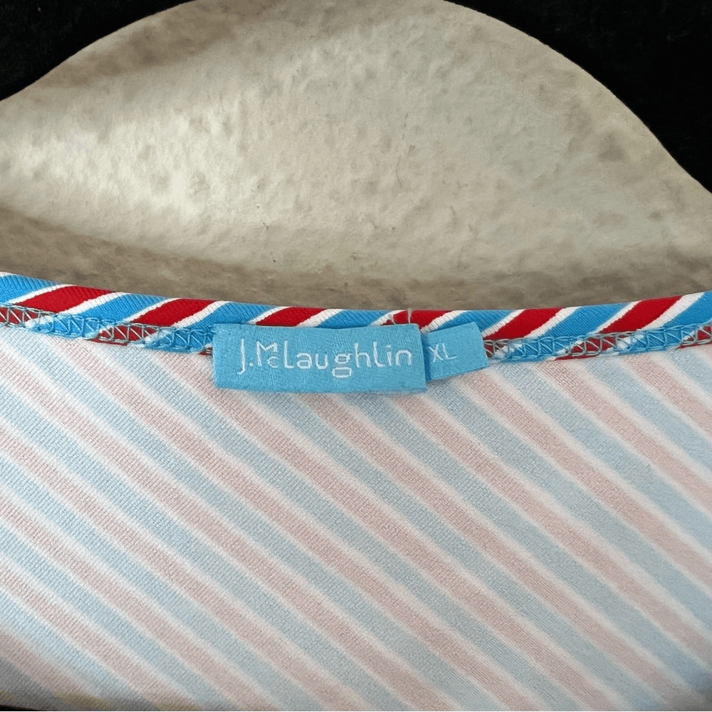 J. McLaughlin Elora Side Tie Dress Catalina Cloth Red Blue Stripe Size XL