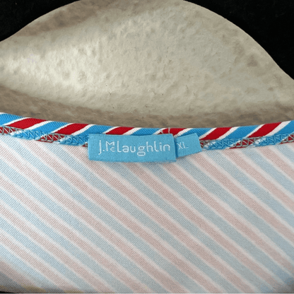 J. McLaughlin Elora Side Tie Dress Catalina Cloth Red Blue Stripe Size XL