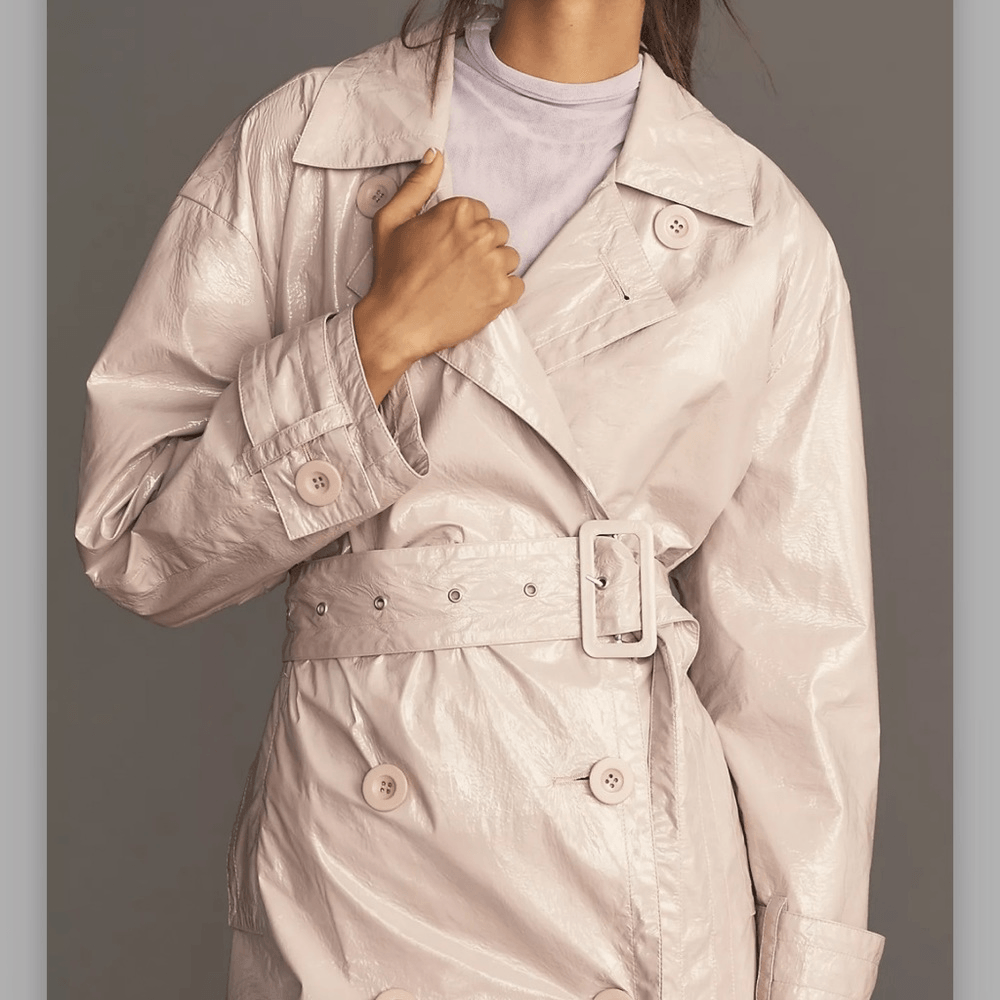 Anthropologie Maeve Patent Faux Leather Trench Coat NEW Size Medium