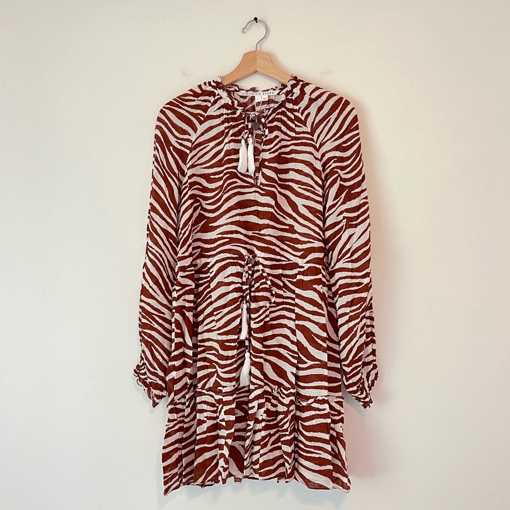 Veronica Beard Danica Cover Up Dress Size Large Animal Print Long Sleeve