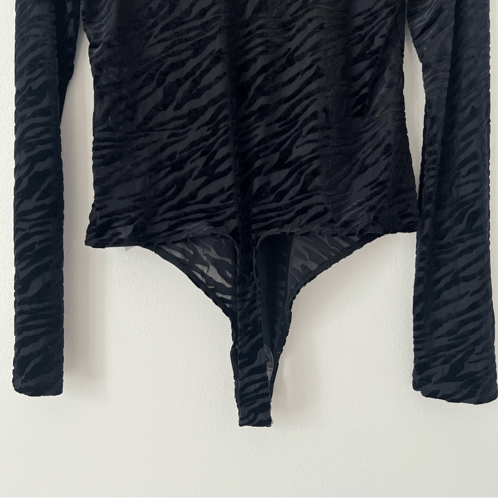 Good American Burnout Zebra Mesh Velvety Bodysuit NEW Size XXL Animal Print