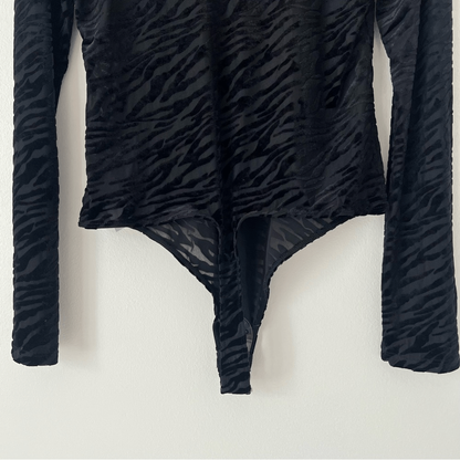 Good American Burnout Zebra Mesh Velvety Bodysuit NEW Size XXL Animal Print