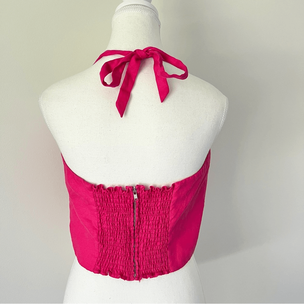 Reformation Orzo Pink Linen Crop Top in Pink Size 10