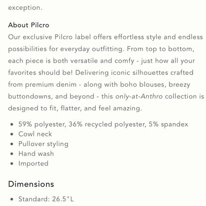 Anthropologie Pilcro Cowl Neck Sweater Aqua NEW Size Small