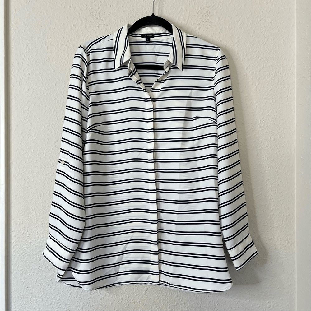 Talbots Boyfriend Button Down Shirt Blouse Striped Size Medium