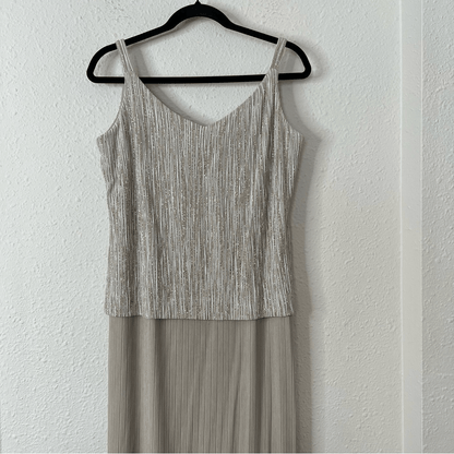 Alex Evenings Gold Metallic Maxi Dress Size 14