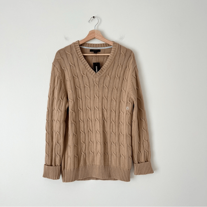 Express Cable Knit V-Neck Sweater in Tan NEW Size Large