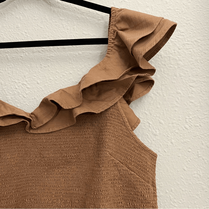 Anthropologie Maeve Ruffled Smocked Tank Top Brown NEW Plus Size 26W
