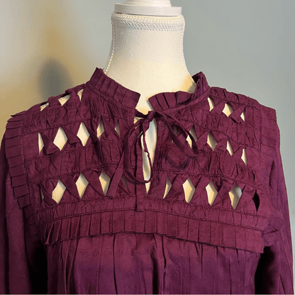 CLEOBELLA Sabella Peasant Blouse in Aubergine NEW Size Small