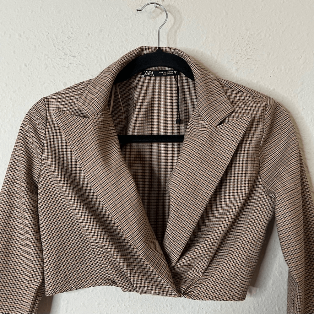 ZARA Plaid Blazer Crop Top Size Small