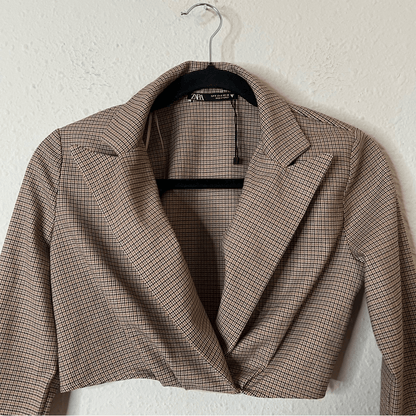 ZARA Plaid Blazer Crop Top Size Small